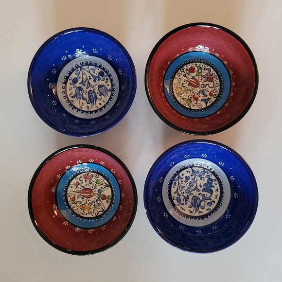 4pc set Hand Painted Nimet Ceramic Turkish Mezze Bowls Candy Nuts Desserts 4.5" - Picture 1 of 15